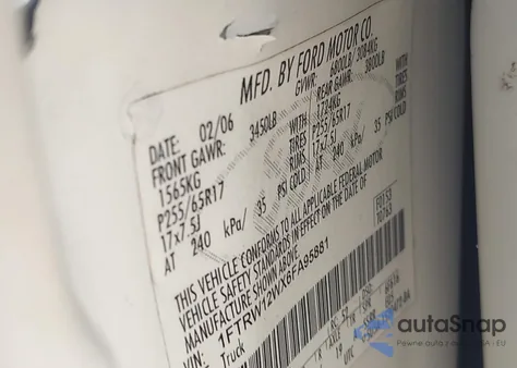 2006 Ford F150 Supercrew z USA, uszkodzony, nr VIN 1FTRW12WX6FA95881